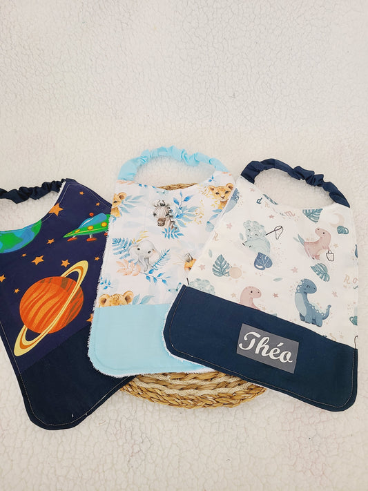 Serviette cantine maternelle personnalisée ou bavoir de cantine élastiquée motif au choix