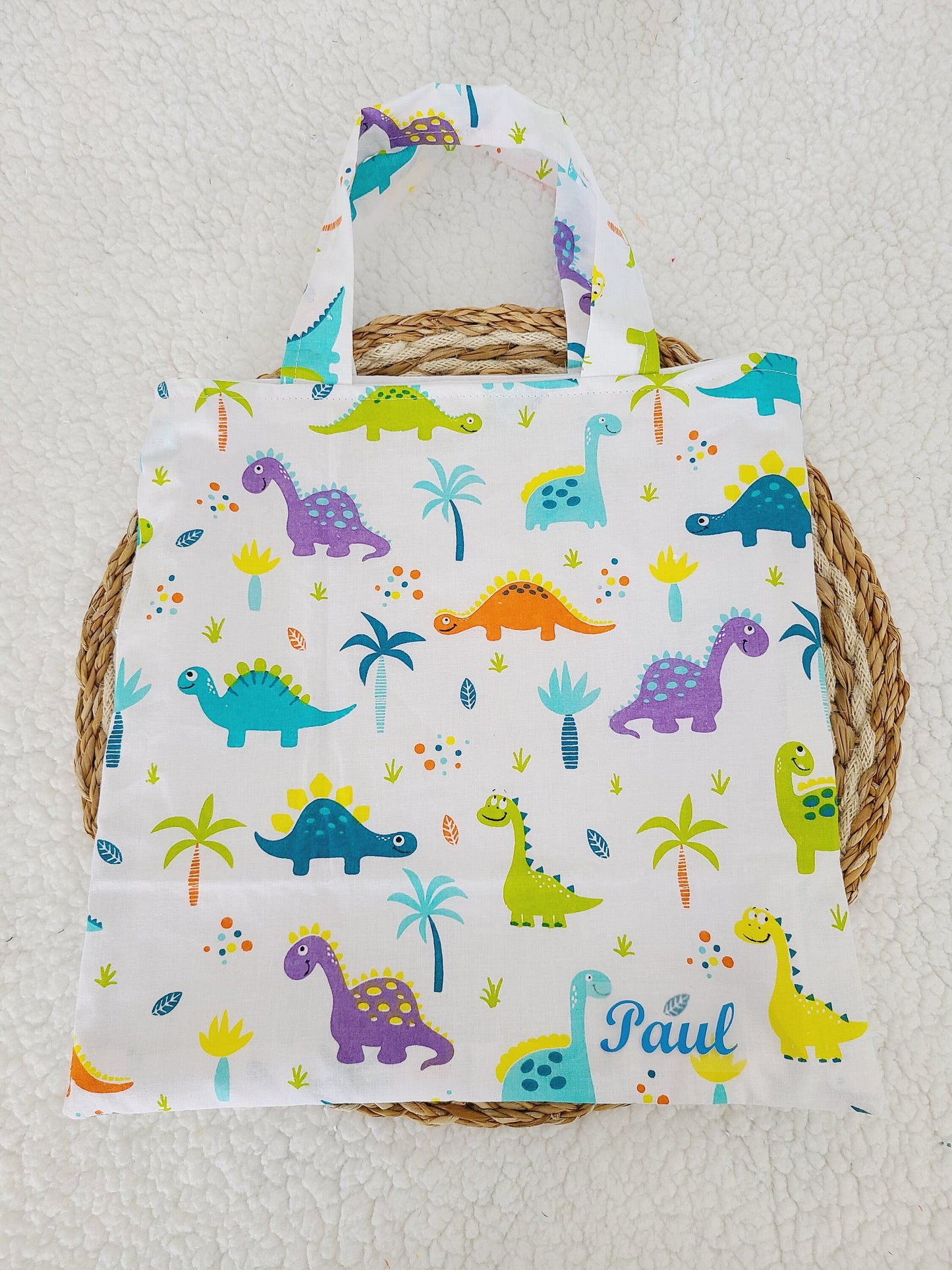 Sac de bibliothèque, tote bag motif dinosaure