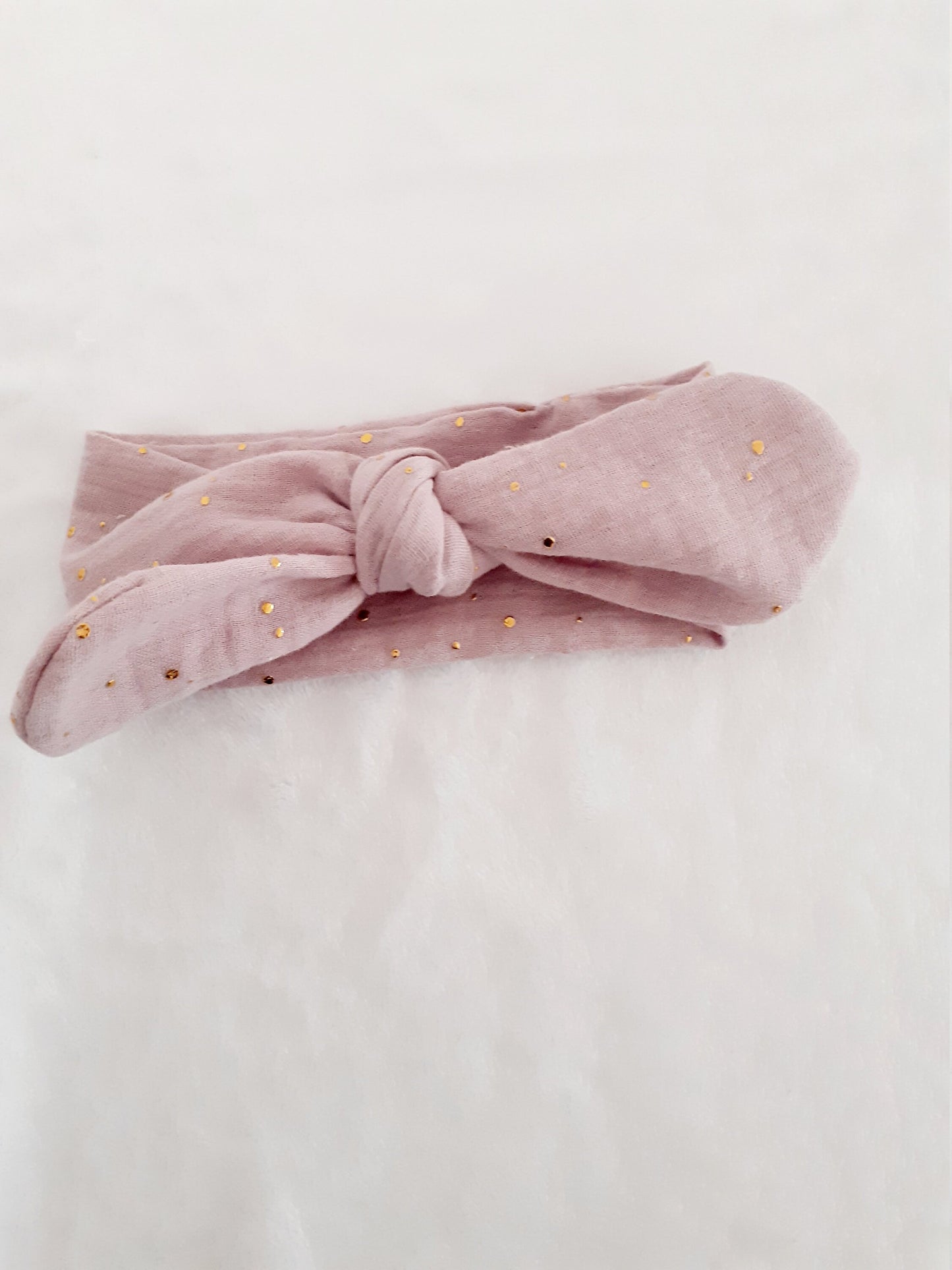 Bandeau à nœud, headband pour bébés, enfants, adultes en double gaze à pois dorés