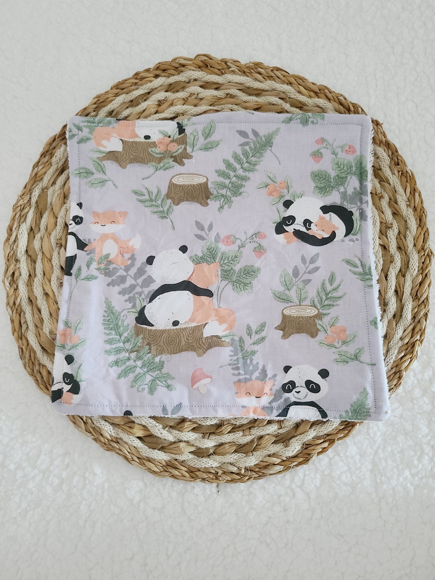 Serviette de table motif panda et renard