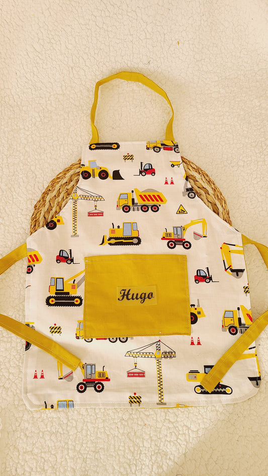 Tablier pour enfant personnalisable motif engins de chantier