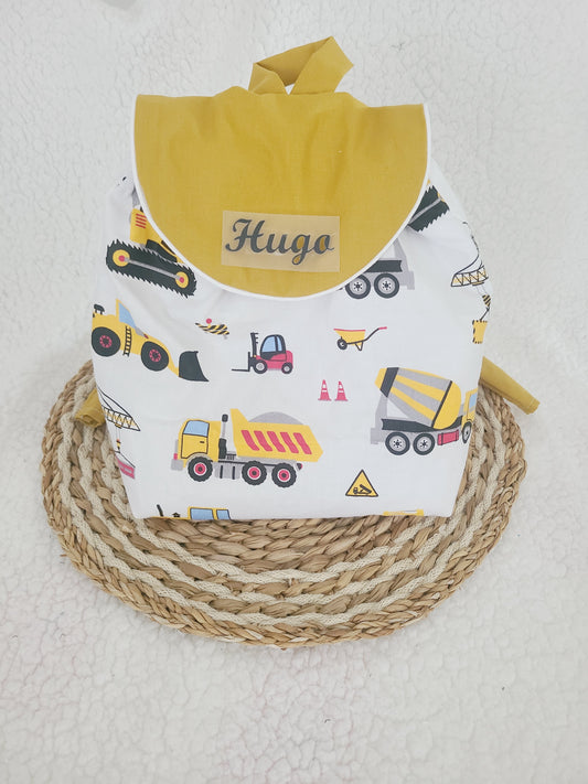 Sac à dos enfant personnalisé ,sac maternelle motif engin de construction