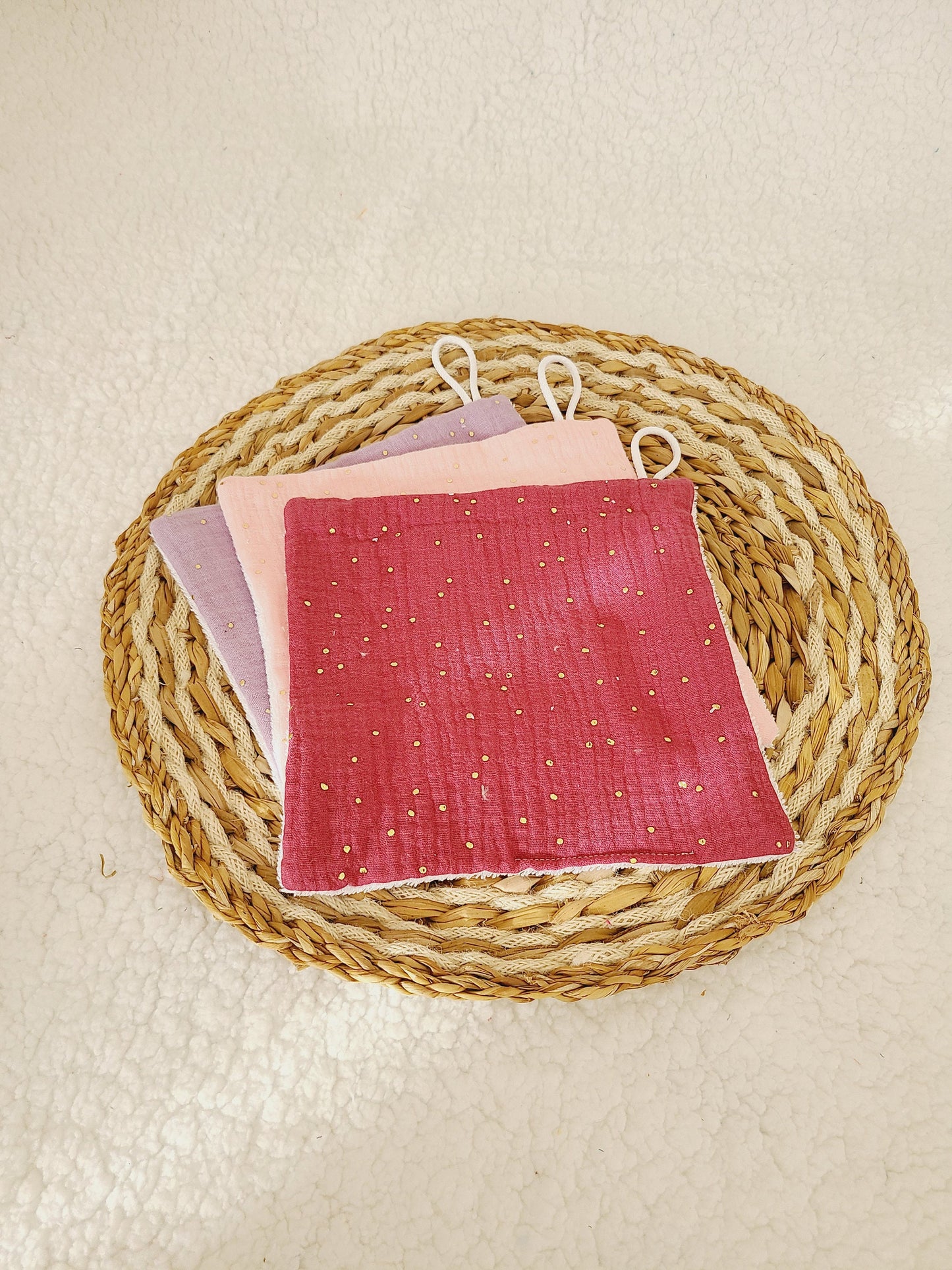 Serviette pour le visage en double gaze et éponge de bambou coloris au choix