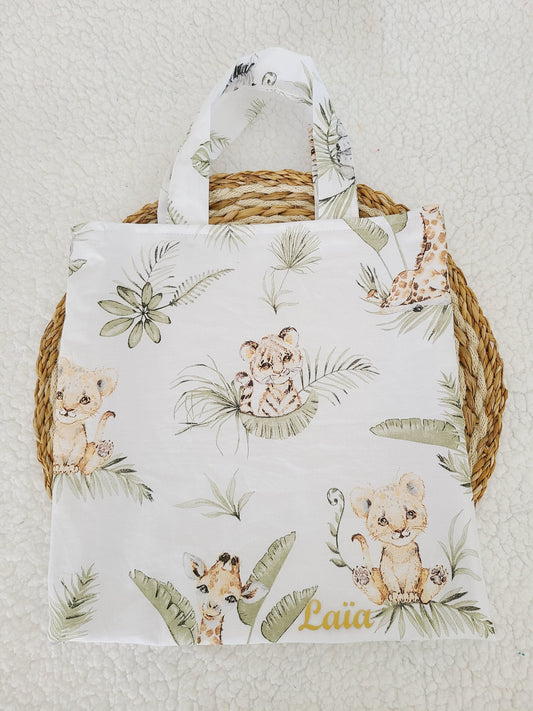 Sac de bibliothèque, tote bag motifs animaux de la savane