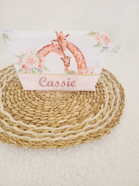 Trousse de toilette personnalisée en coton motif girafe