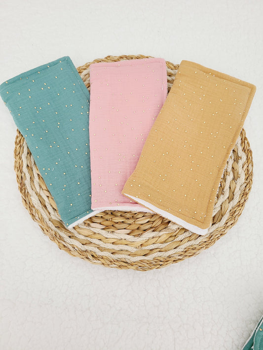 Serviette de table personnalisable en double gaze à pois dorés