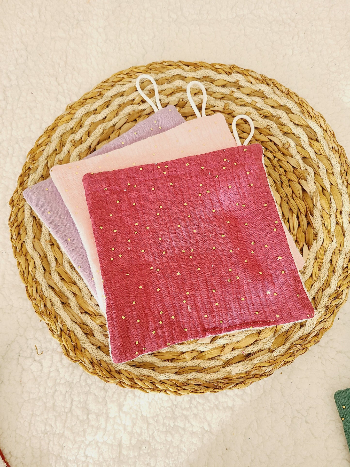 Serviette pour le visage en double gaze et éponge de bambou coloris au choix
