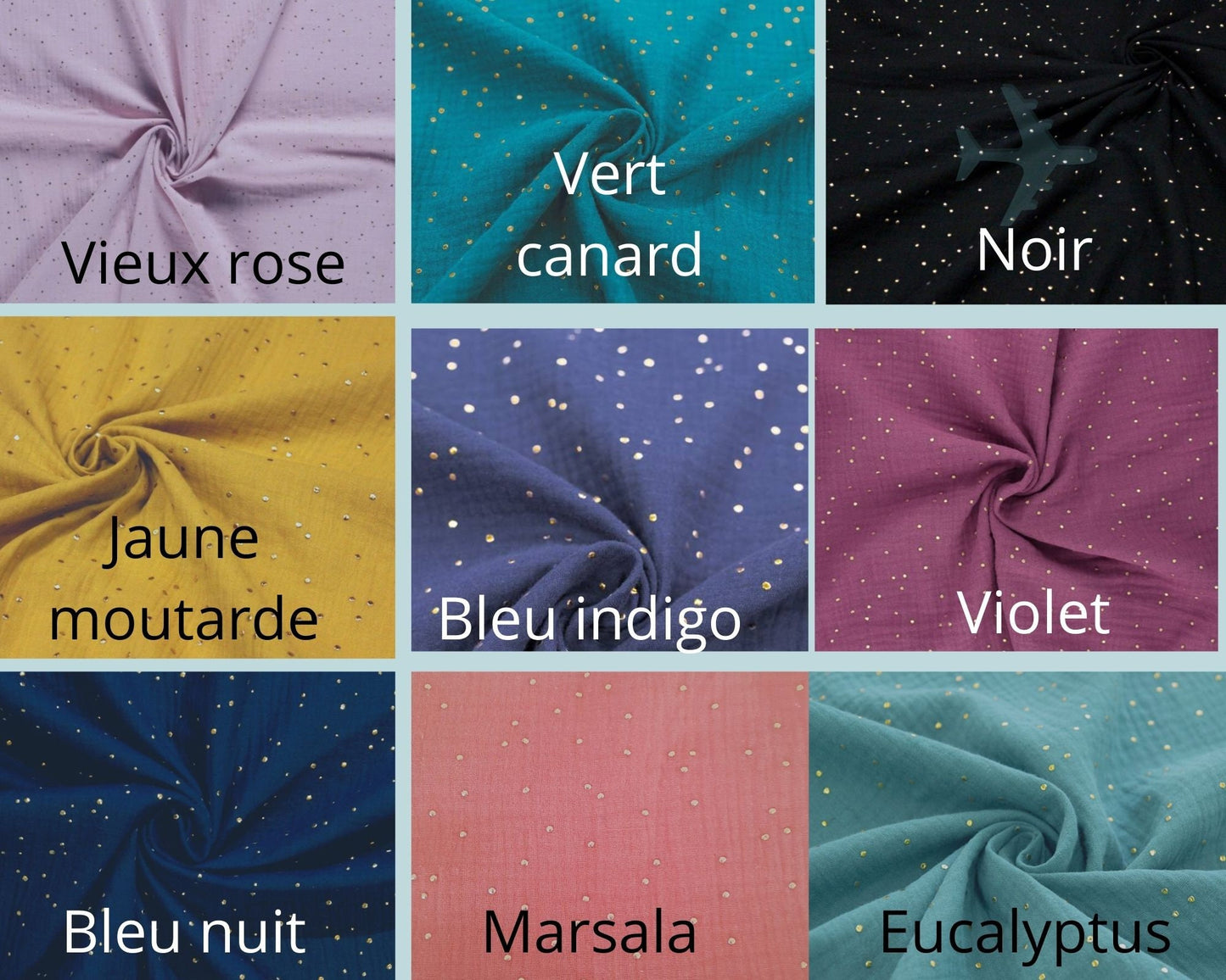 Bandeau à nœud, headband pour bébés, enfants, adultes en double gaze à pois dorés