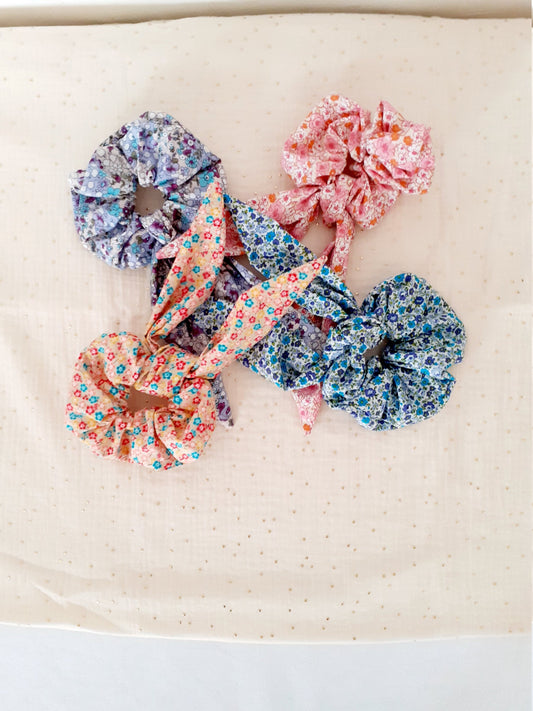 Foulchie, chouchou, taille enfant et adulte, en coton fleuris coloris au choix