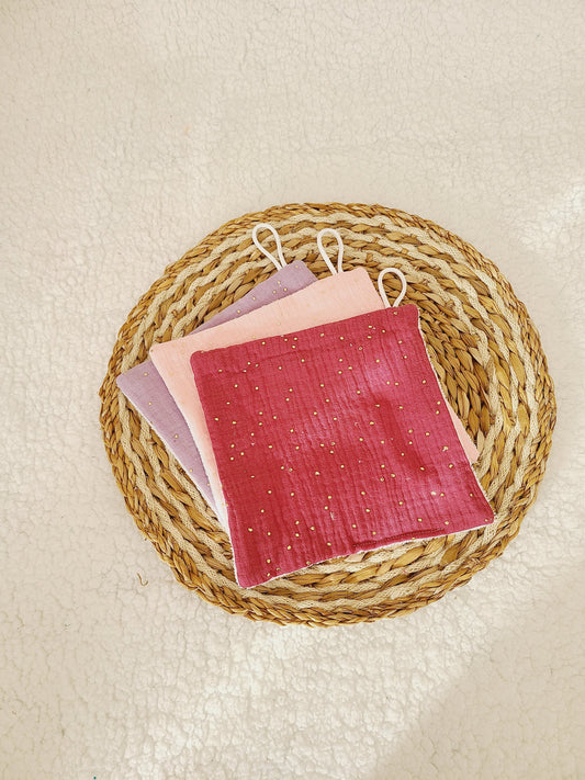 Serviette pour le visage en double gaze et éponge de bambou coloris au choix