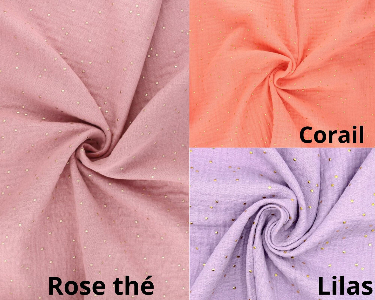Bandeau à nœud, headband pour bébés, enfants, adultes en double gaze à pois dorés