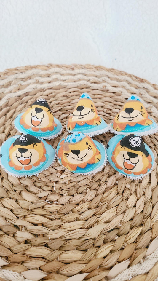 6 tipis à pipi en éponge blanche et coton bleu motif animaux pirates