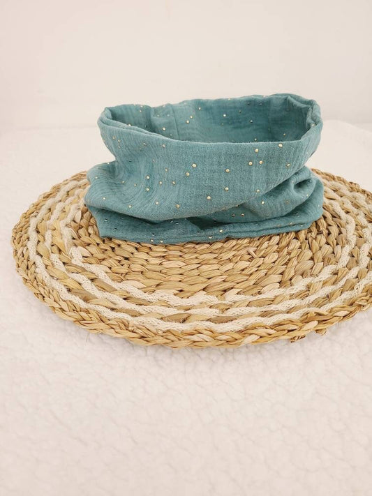 Snood mi saison / été en double gaze pois dorés, couleurs au choix pour bébés, enfants, adultes