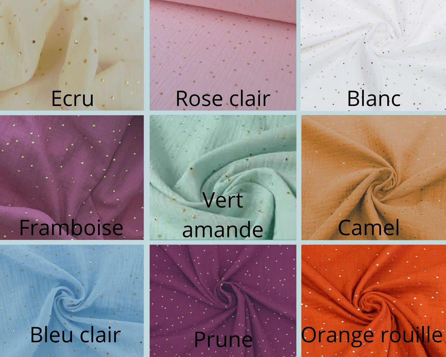 Bandeau à nœud, headband pour bébés, enfants, adultes en double gaze à pois dorés