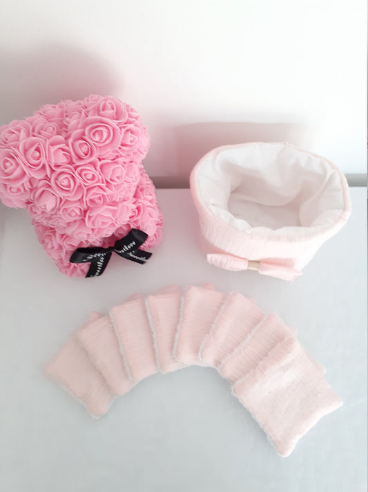 Lot de 8 lingettes démaquillantes, lavable et sa panière
