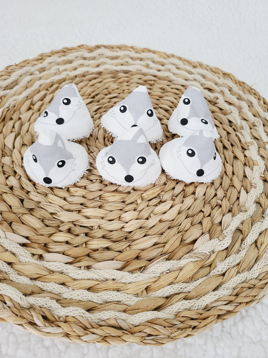 6 tipis à pipi en éponge blanche et coton blanc motif renard