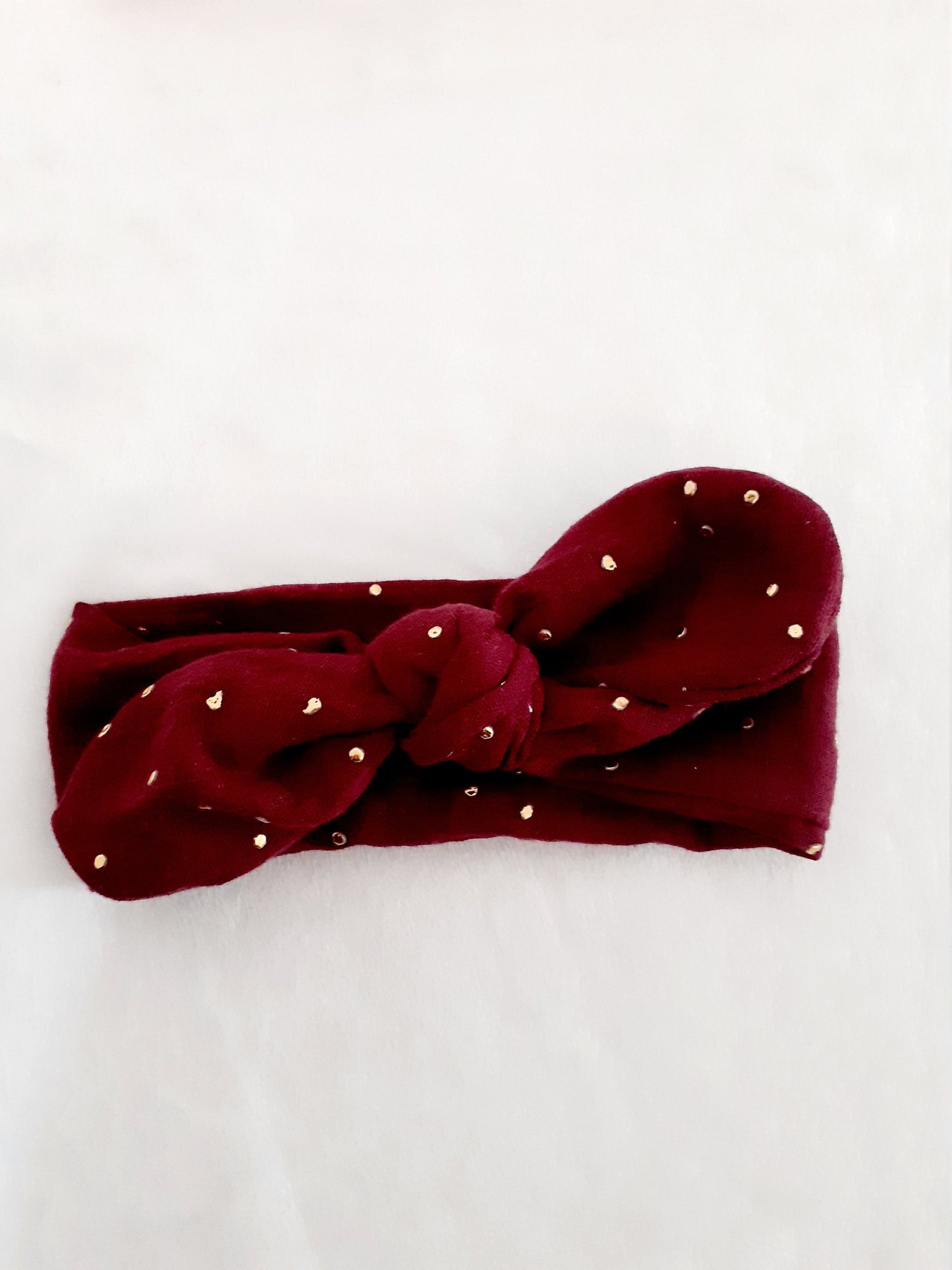 Bandeau à nœud, headband pour bébés, enfants, adultes en double gaze à pois dorés