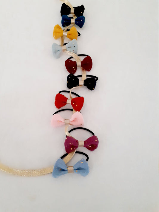 Elastique pour cheveux à nœud en double gaze à pois dorés couleurs au choix