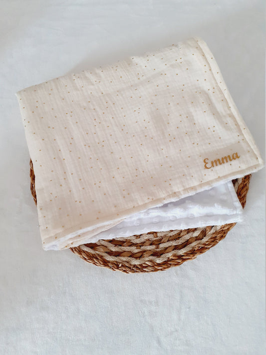 Couverture bébé personnalisée en double gaze et minky coloris au choix - plaid bébé
