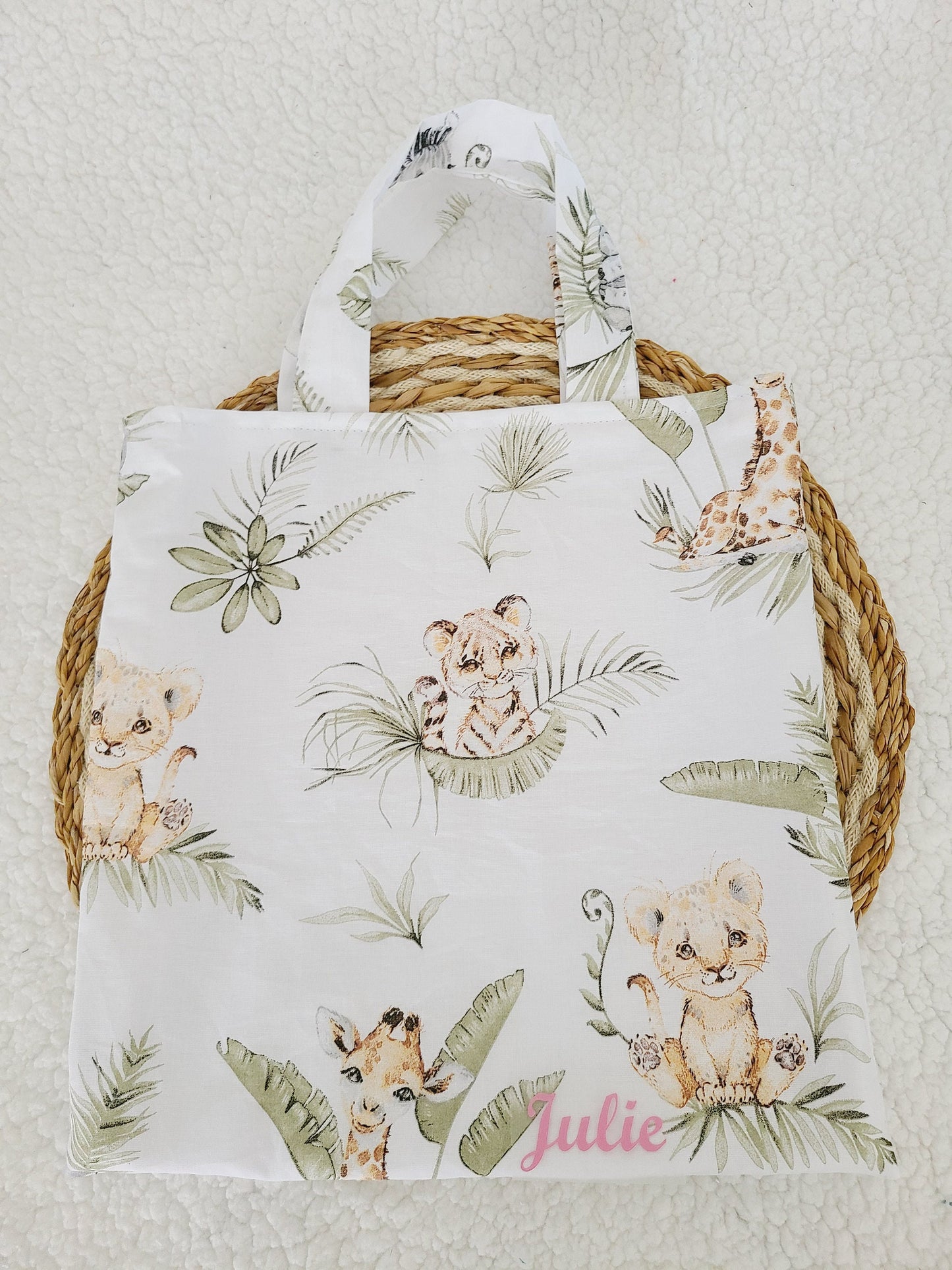 Sac de bibliothèque, tote bag motifs animaux de la savane
