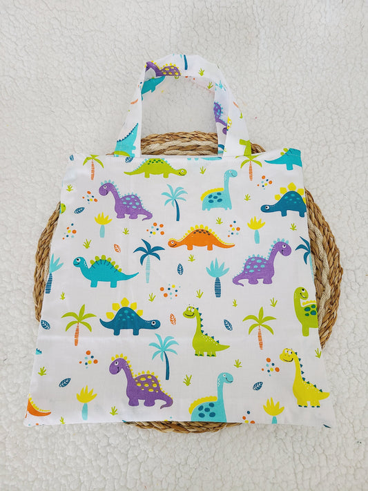 Sac de bibliothèque, tote bag motif dinosaure