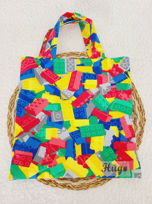 Sac de bibliothèque, tote bag motif lego