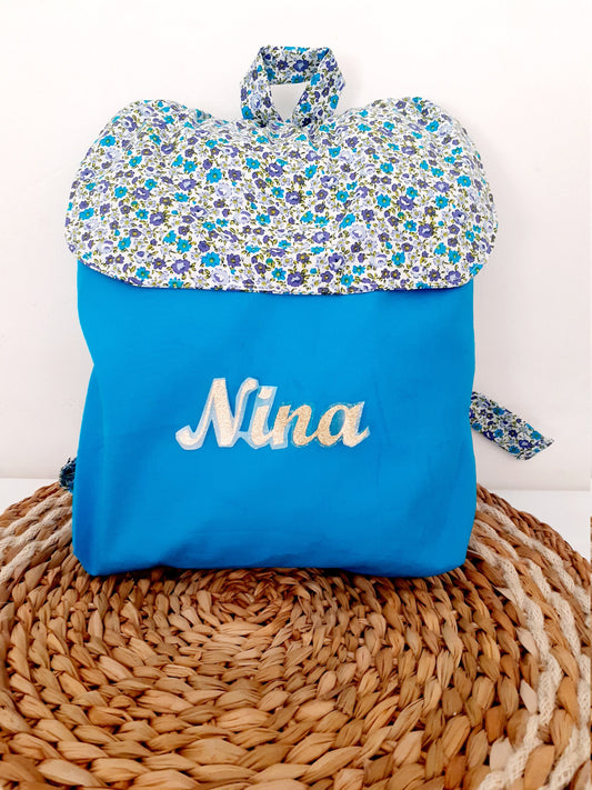 Sac à dos maternelle personnalisé motifs fleurs, sac pour la crèche ou la nounou