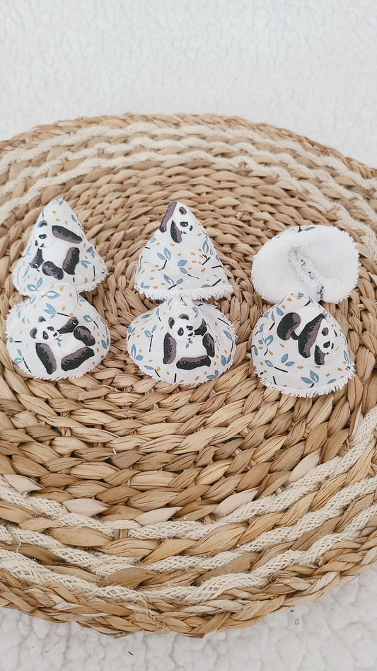 6 tipis à pipi, triangles en éponge blanche et coton gris motif panda