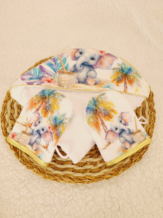 Cape de bain, sortie de bain bébé motif éléphant