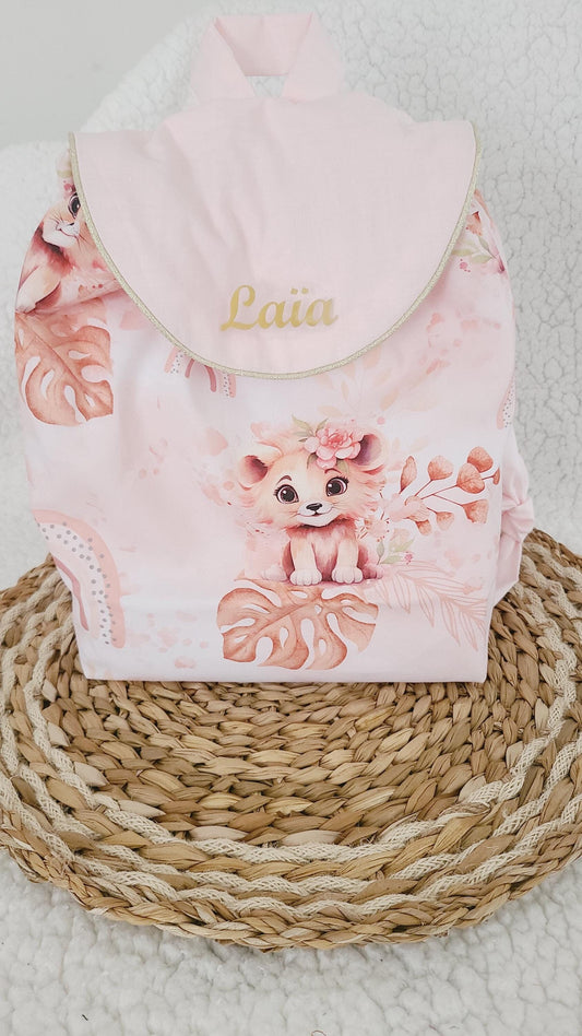 Sac à dos enfant personnalisé ,sac maternelle motif lionceau , sac pour la crèche ou la nounou