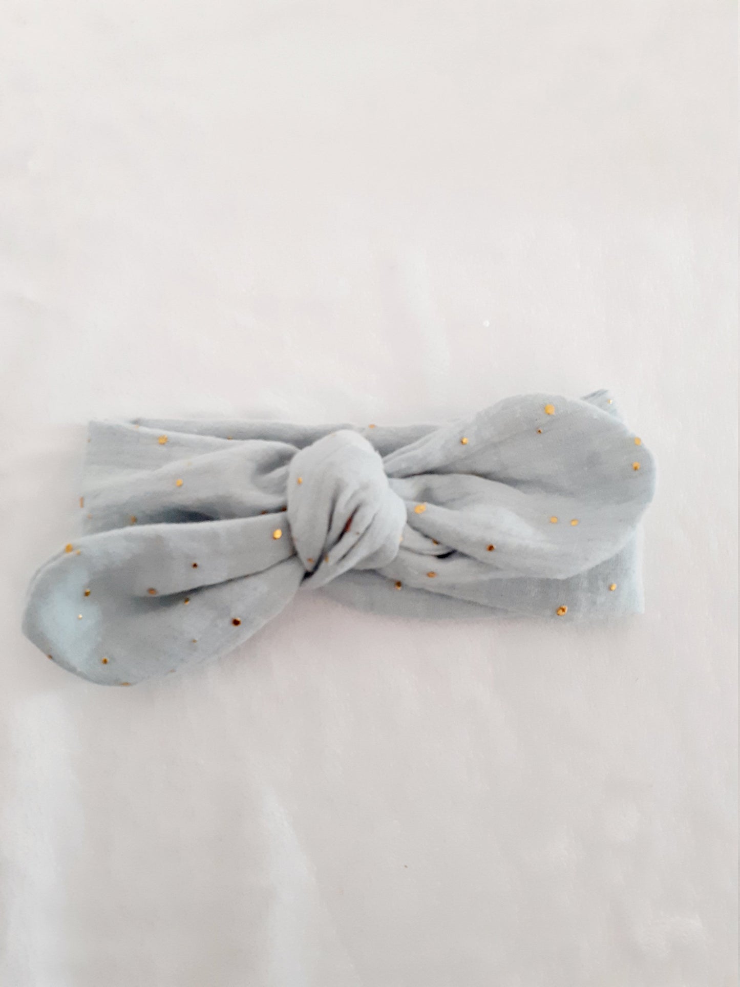 Bandeau à nœud, headband pour bébés, enfants, adultes en double gaze à pois dorés