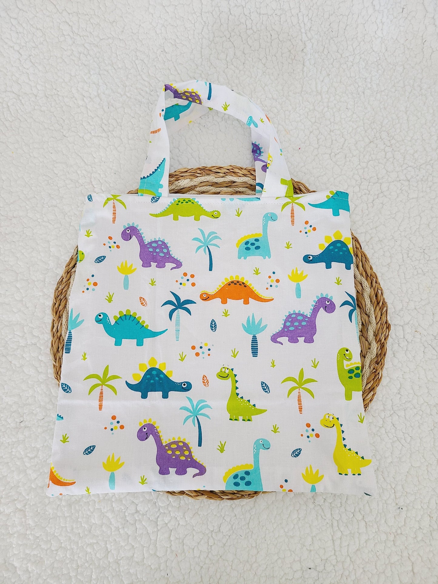 Sac de bibliothèque, tote bag motif dinosaure