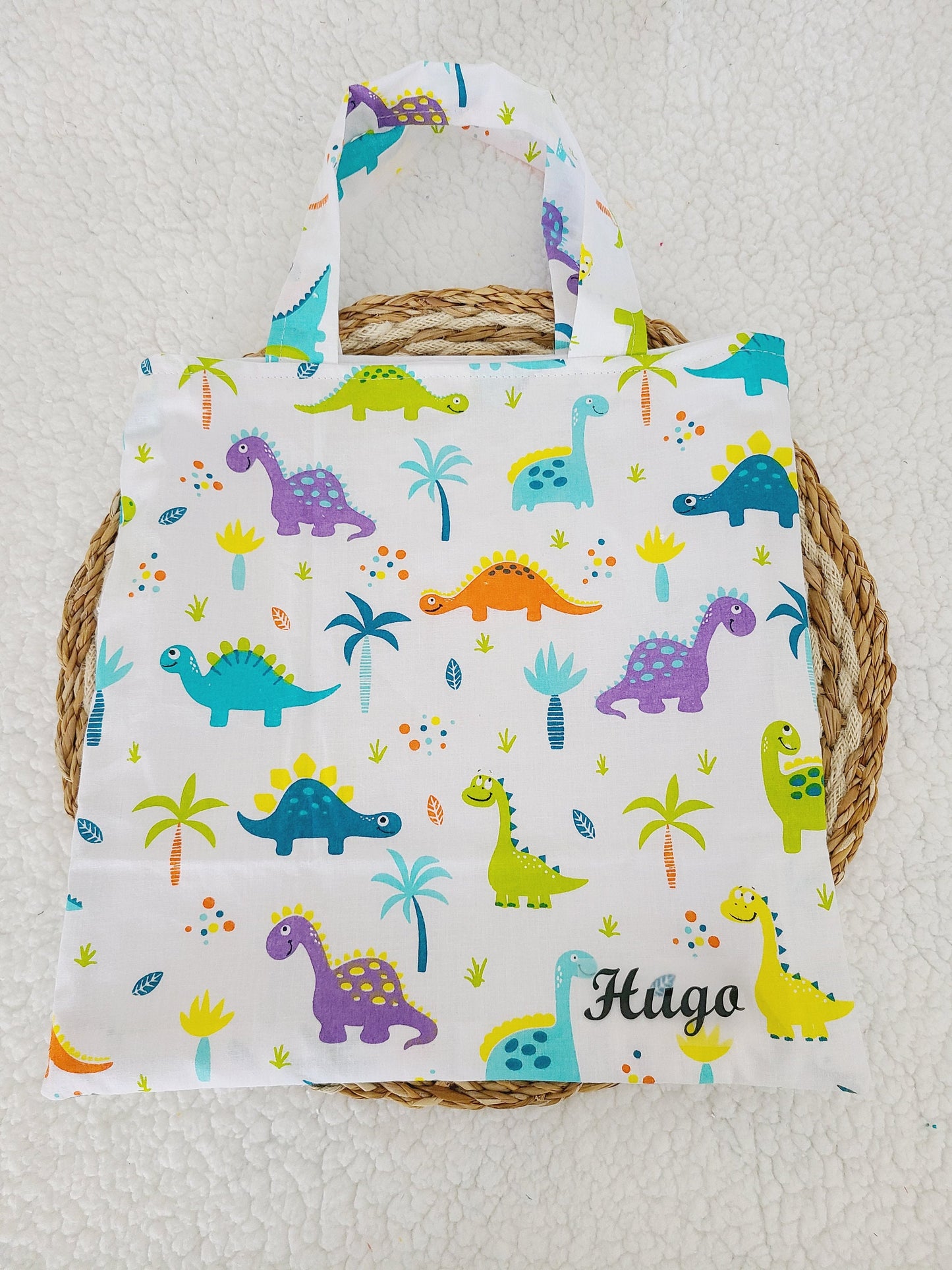 Sac de bibliothèque, tote bag motif dinosaure