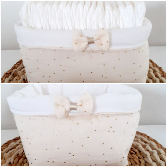 Panier en double gaze et pois dorés