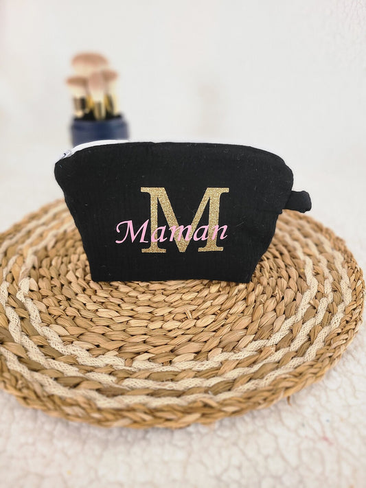 Trousse de maquillage personnalisée en double gaze coloris au choix