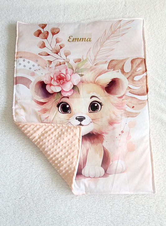 Couverture bébé personnalisée en coton motif lionceau molletonné