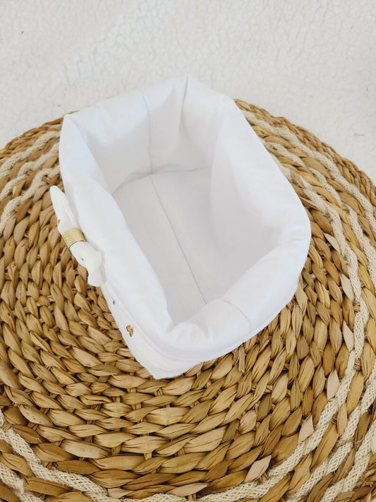 Panier en double gaze blanche motif coeur