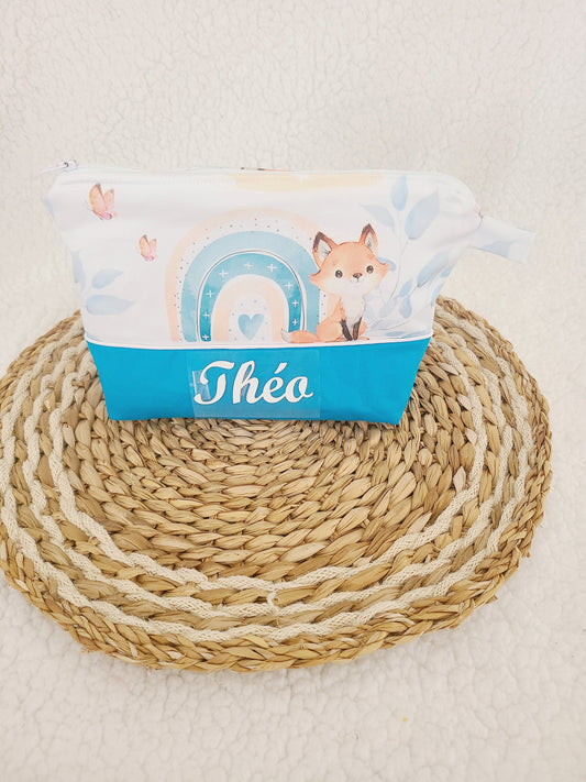 Trousse de toilette personnalisée en coton motif renard