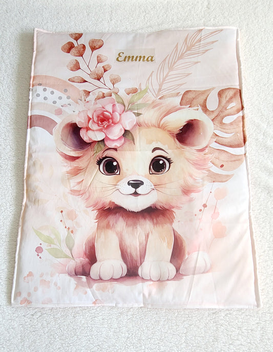 Couverture bébé personnalisée en coton motif lionceau molletonné