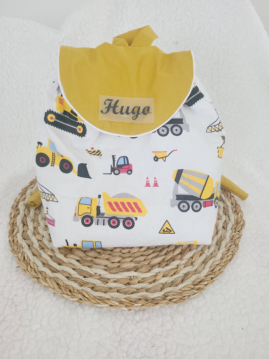 Sac à dos enfant personnalisé ,sac maternelle motif engin de construction