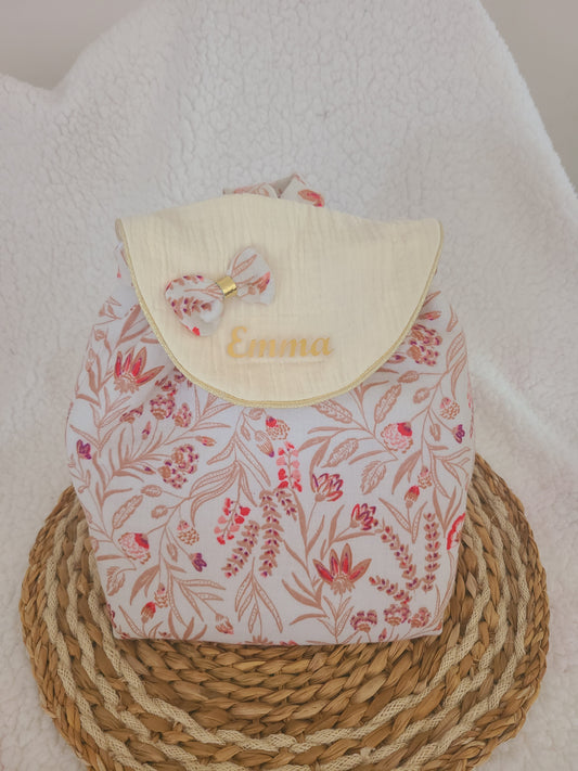 Sac à dos enfant personnalisé ,sac maternelle en double gaze imprimé fleuri