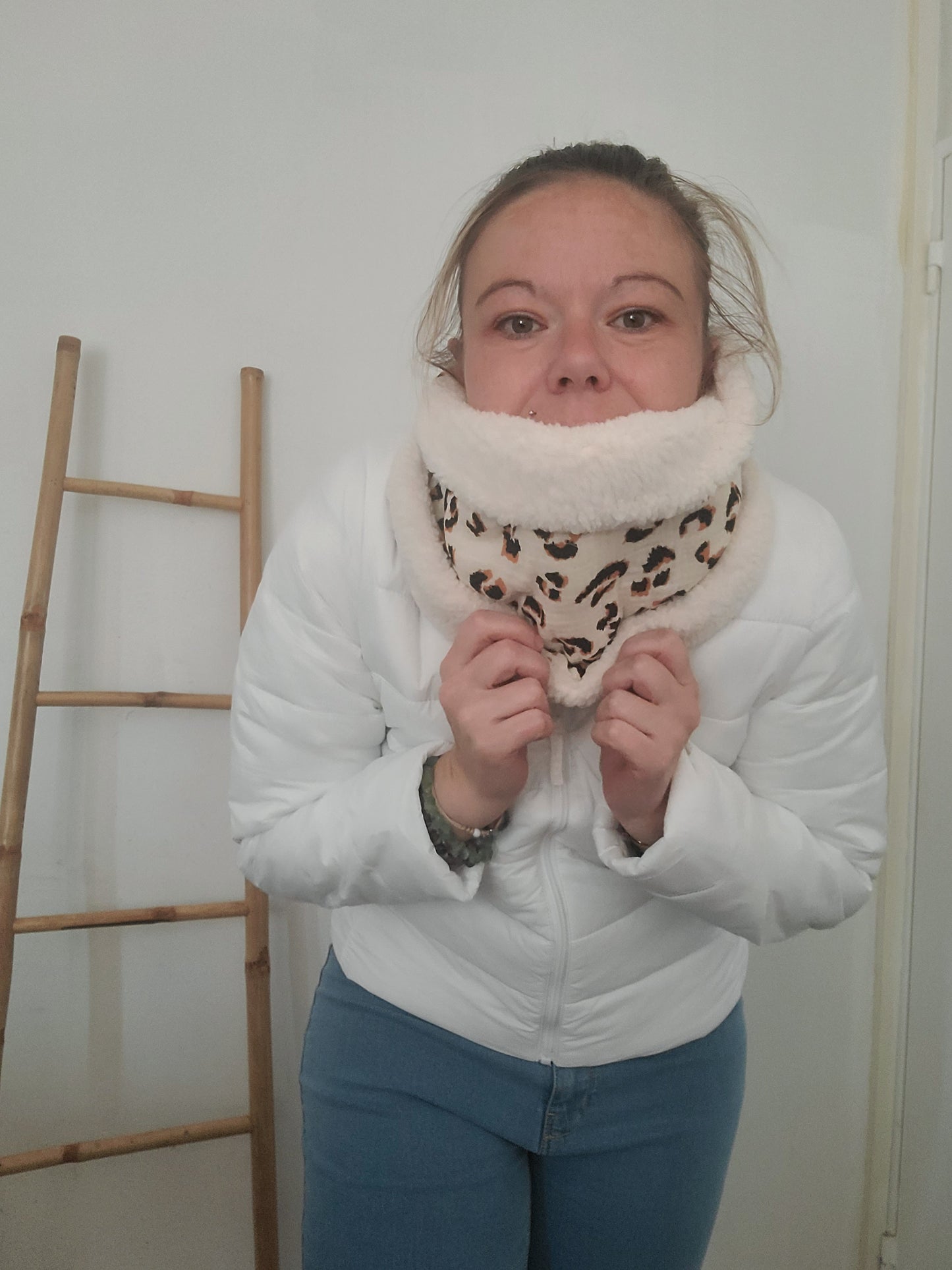 Snood adulte léopard et sherpa écrue