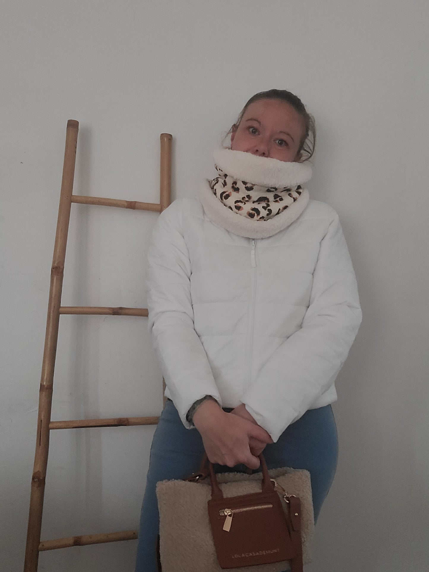 Snood adulte léopard et sherpa écrue