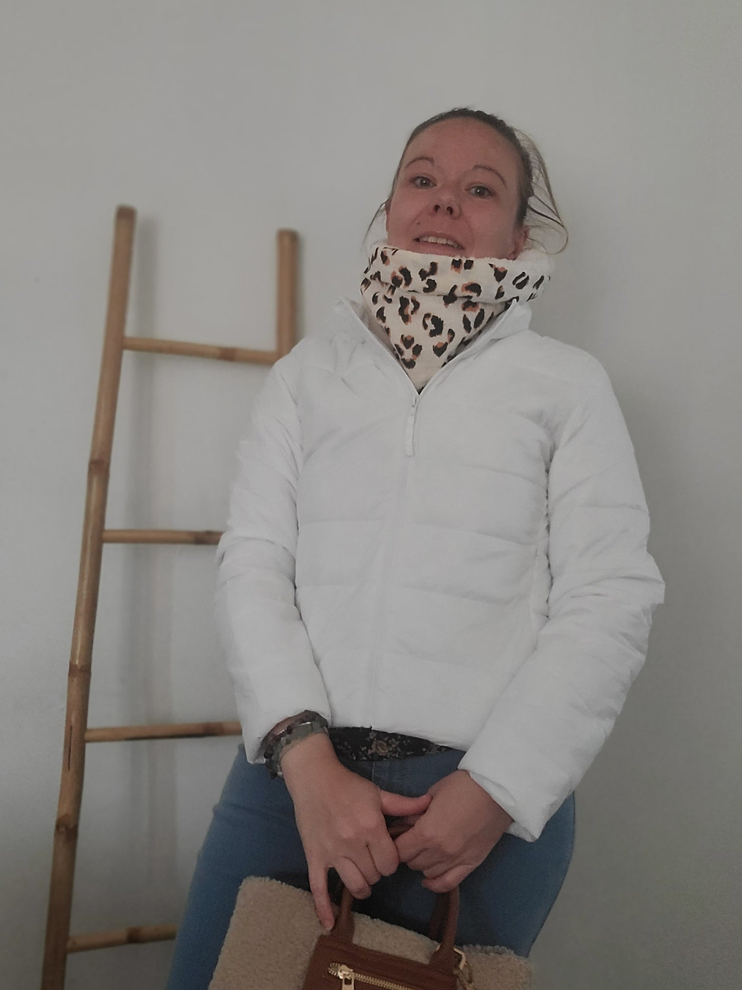 Snood adulte léopard et sherpa écrue