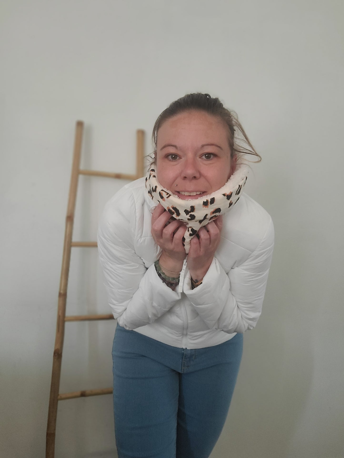 Snood adulte léopard et sherpa écrue