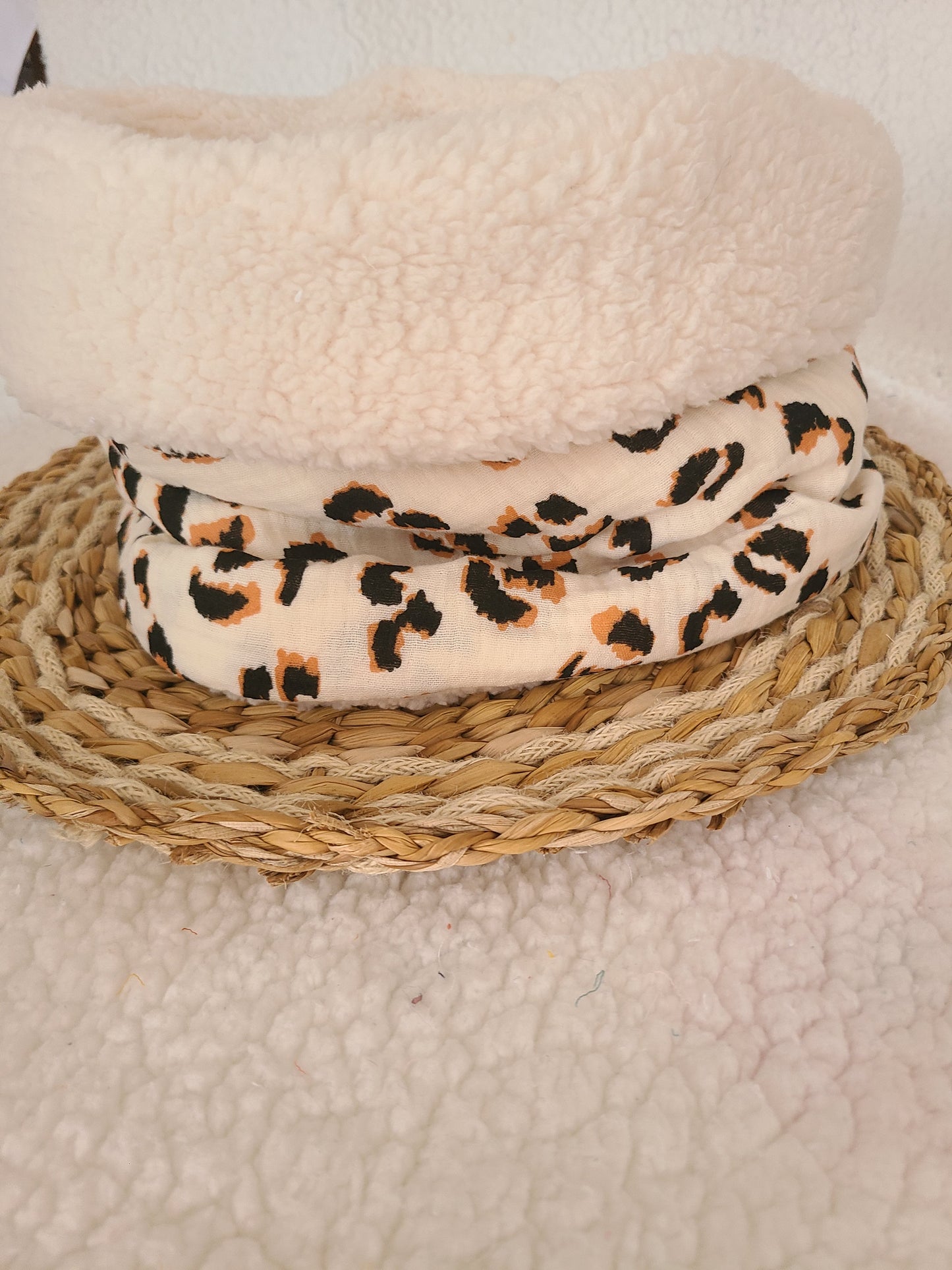 Snood adulte léopard et sherpa écrue