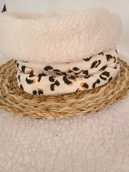Snood adulte léopard et sherpa écrue