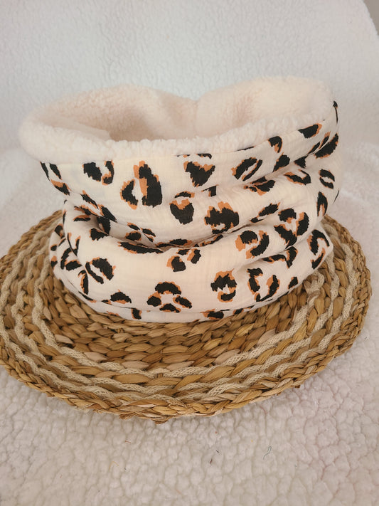 Snood adulte léopard et sherpa écrue
