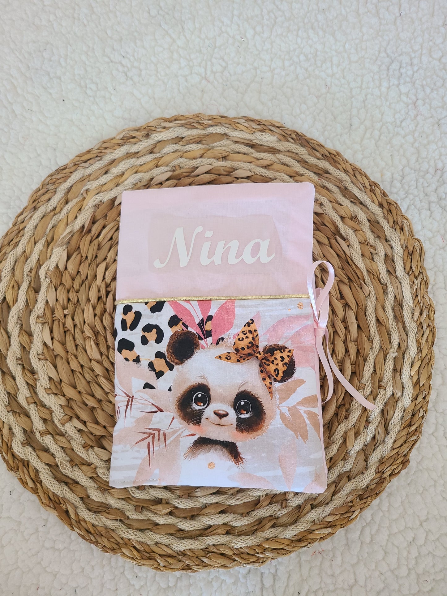 Protège carnet de santé personnalisé motif panda léopard