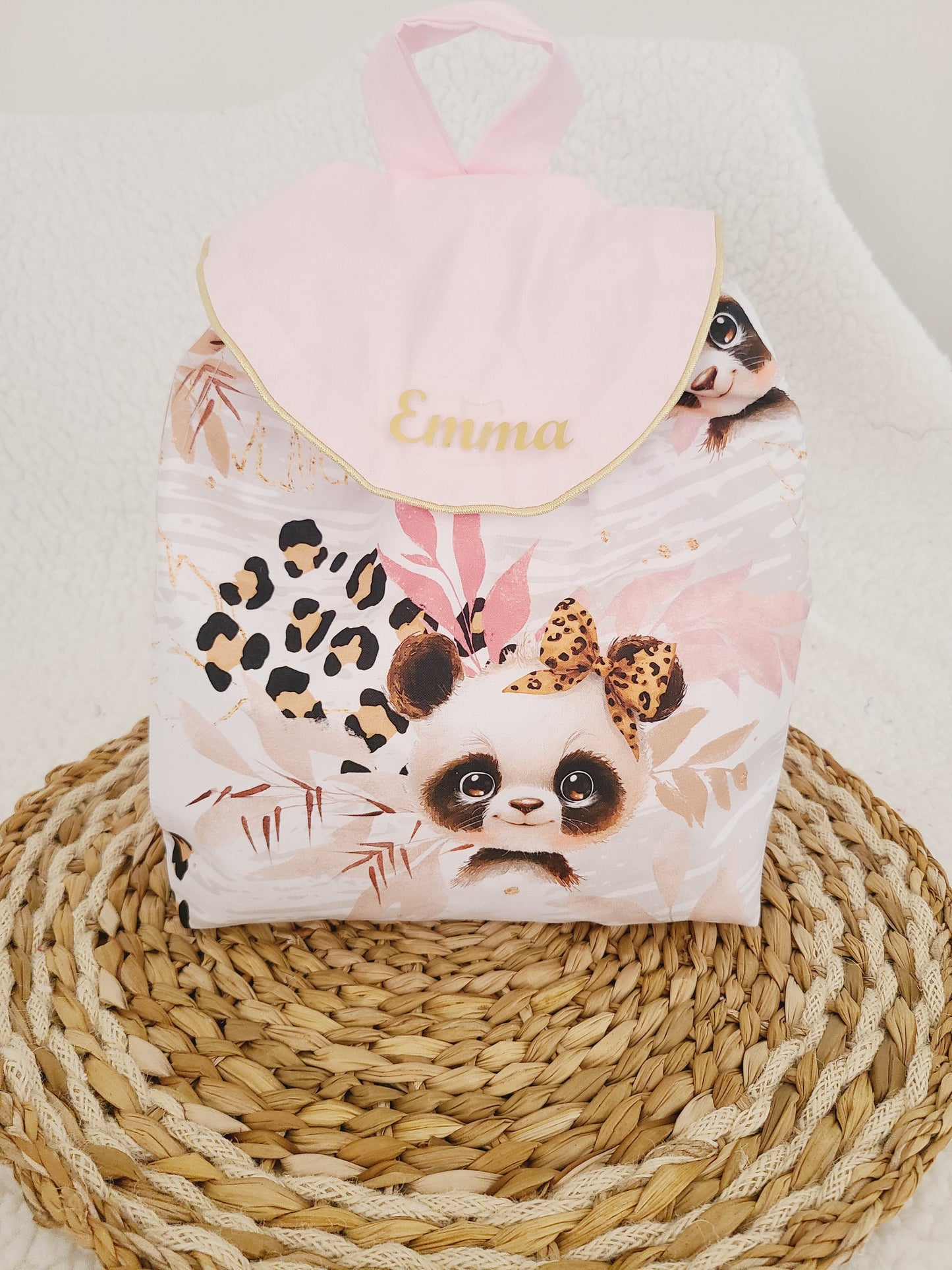 Sac à dos enfant personnalisé ,sac maternelle motif panda léopard